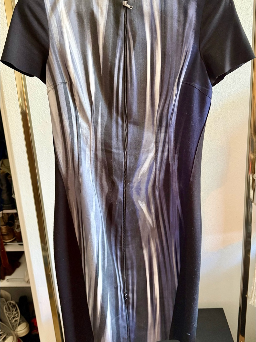Tahari Black and White Painterly Midi Sheath Dress